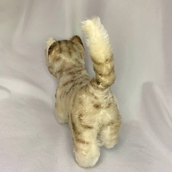 Vintage Steiff 1960s Tapsy Tabby Cat Kitten 7 Inch Brown Mohair Plush Toy - Picture 6 of 12